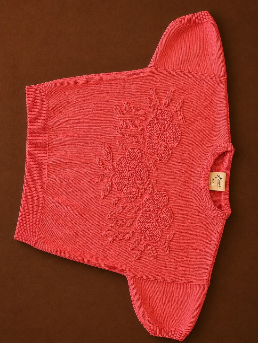 Floral Textured Coral Knit Sweater